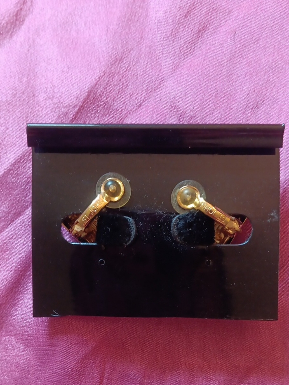 St. John Gold-Tone Square Crystal Clip Earrings with Black Frames - Picture 2 of 4